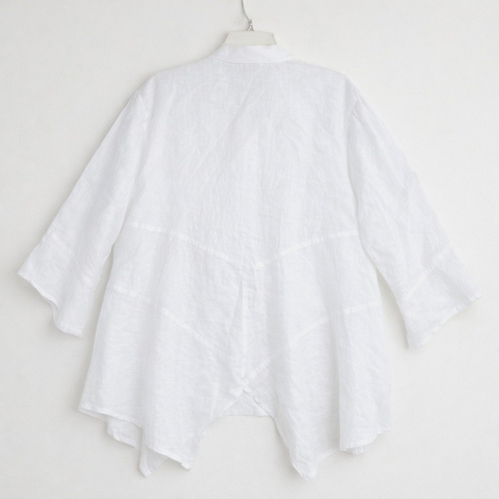 100% Linen Button Down Shirt Womens White Sharkbite Hem 3/4 Sleeve EUC - Picture 6 of 8